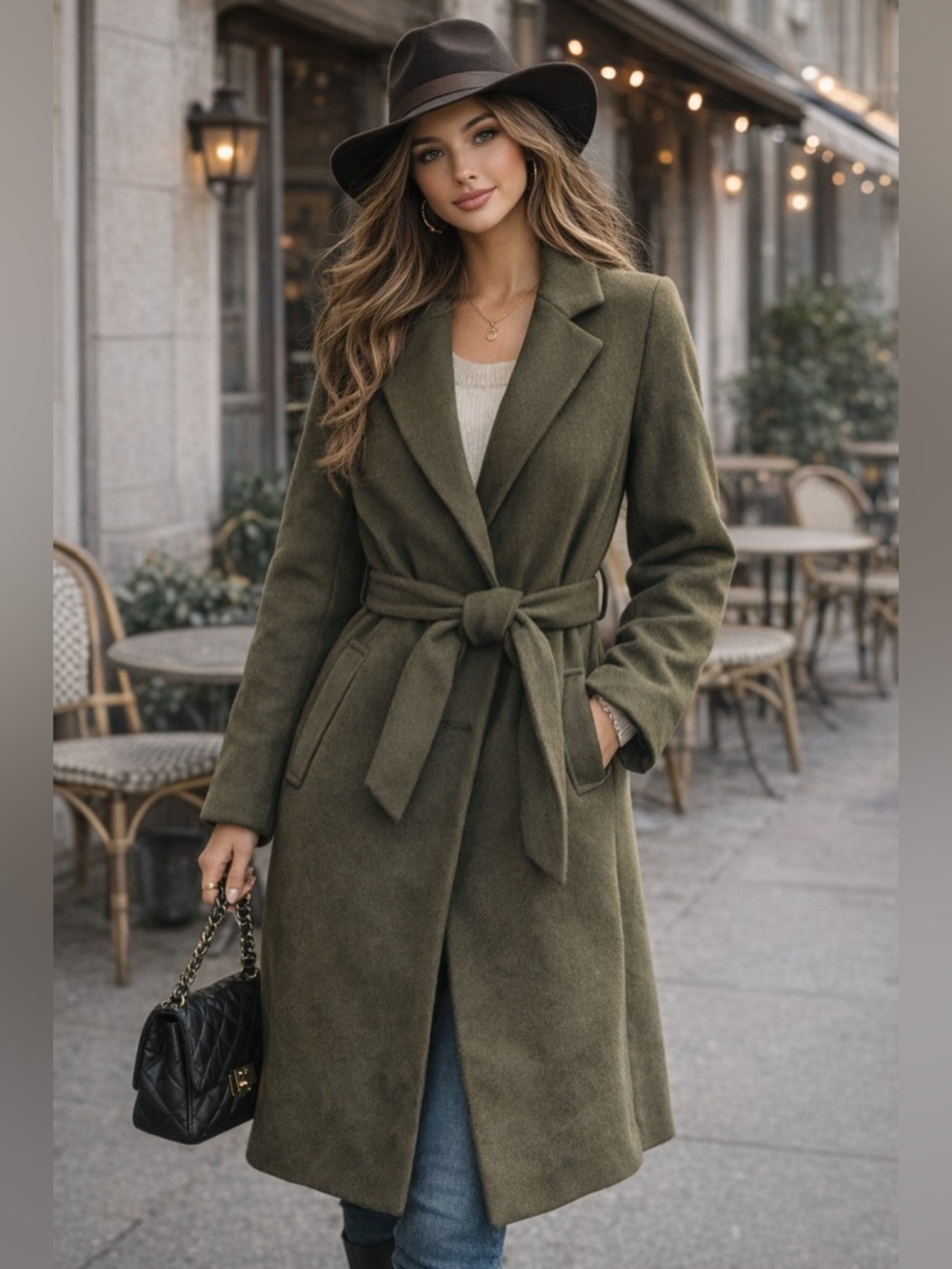 Lulus Olive Green Belted Coat NWT Long Jacket Size Small